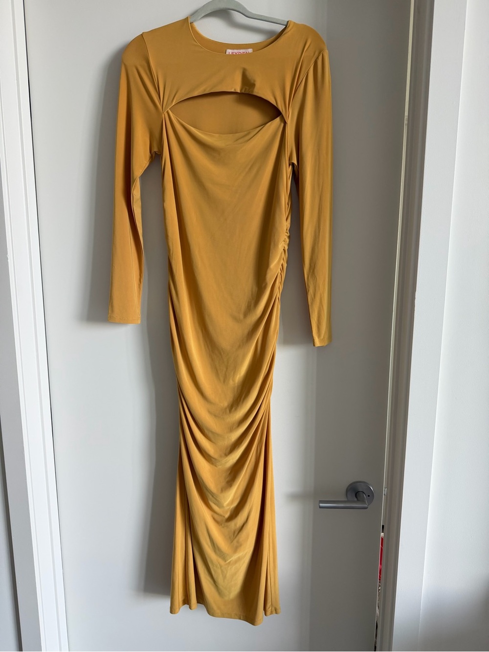 Leyden Mustard Cutout Long Sleeve Midi Dress